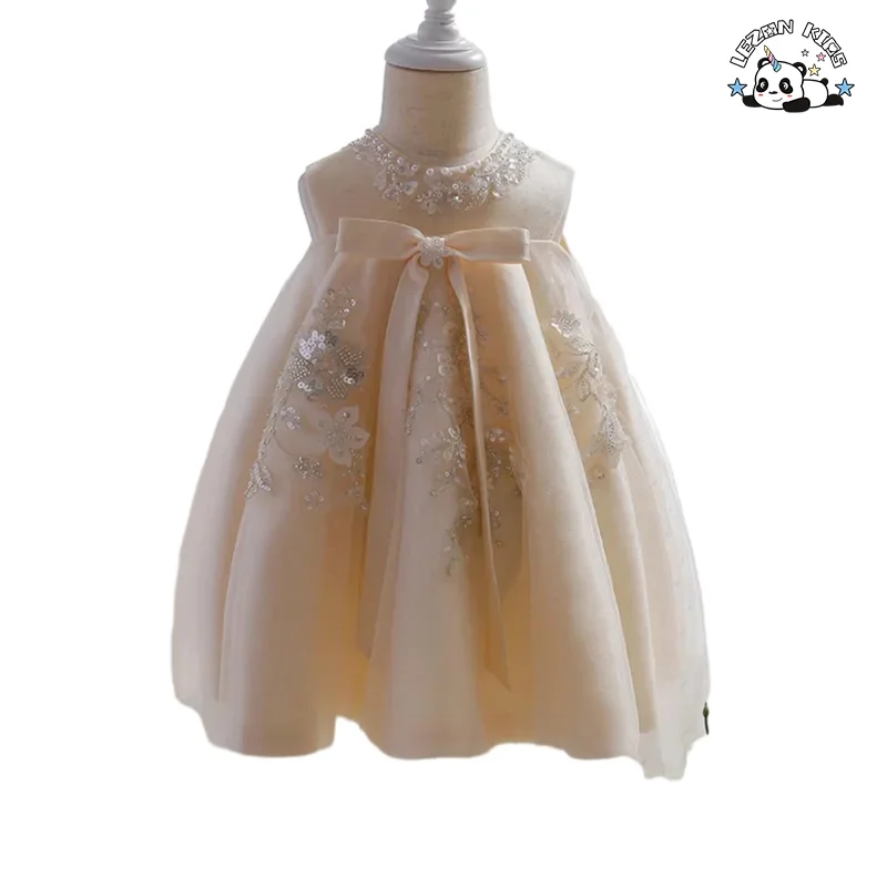 LEZONKIDS - Custom Baby Girl Dress Tulle Birthday Party Sleeveless Princess Dress for Kids